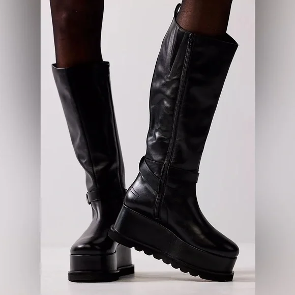 NWT Free People Not for Riding Platform Tall Boots - Black - Picture 5 of 5